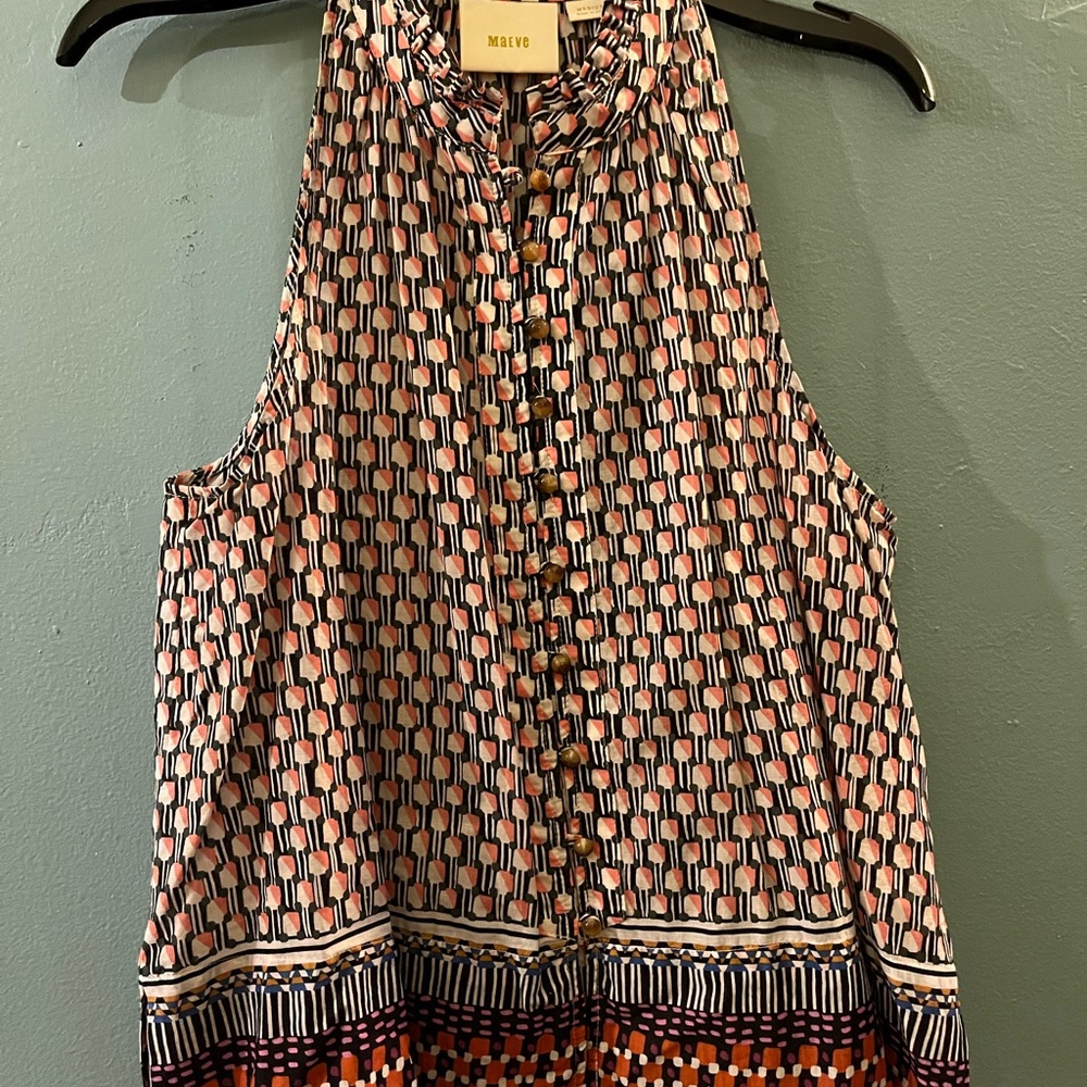Maeve Geometric Blue and Orange Blouse